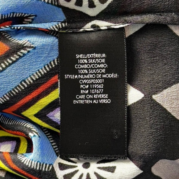 ALICE OLIVIA Silk Colorblock Patchwork Print Long Sleeve Embroidered Trim Top XS - Picture 10 of 12